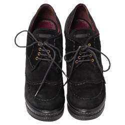 Pre Owned Prada Black Suede Platform Lace Up Booties Size 38.5