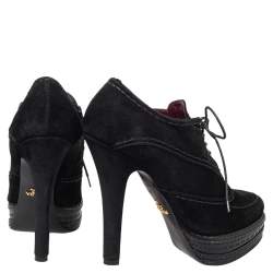 Pre Owned Prada Black Suede Platform Lace Up Booties Size 38.5