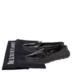 Pre Owned Prada Black Patent Leather Bow Slip On Loafers Size 37.5