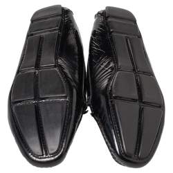 Pre Owned Prada Black Patent Leather Bow Slip On Loafers Size 37.5