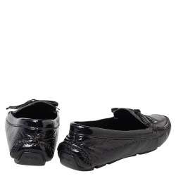 Pre Owned Prada Black Patent Leather Bow Slip On Loafers Size 37.5