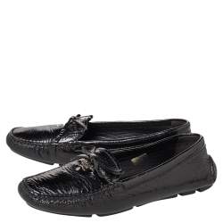 Pre Owned Prada Black Patent Leather Bow Slip On Loafers Size 37.5
