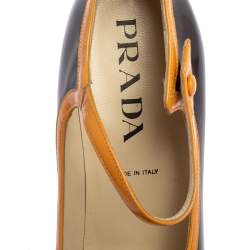 Pre Owned Prada Brown Patent Leather Mary Jane Block Heel Pumps Size 38.5