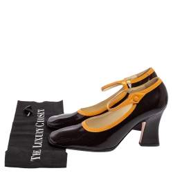 Pre Owned Prada Brown Patent Leather Mary Jane Block Heel Pumps Size 38.5