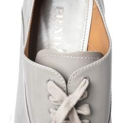 Prada Grey Leather Flower Print Platform Lace Up Oxford Size 38