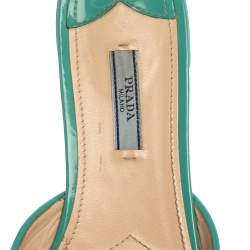 Pre Owned Prada Turquoise Blue Patent Leather Crystal Embellished Flats Size 39.5