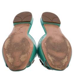 Pre Owned Prada Turquoise Blue Patent Leather Crystal Embellished Flats Size 39.5