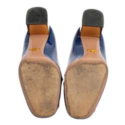 Pre Owned Prada Blue Patent Leather Crystal Buckle Block Heel Pumps Size 36