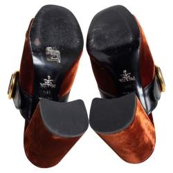 Pre Owned Prada Black/Brown Velvet and Leather Kiltie Mule Sandals Size 38.5