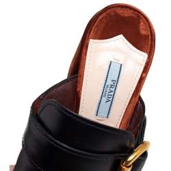 Pre Owned Prada Black/Brown Velvet and Leather Kiltie Mule Sandals Size 38.5