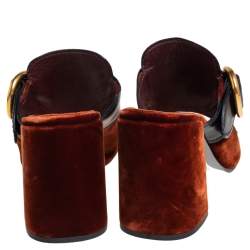 Pre Owned Prada Black/Brown Velvet and Leather Kiltie Mule Sandals Size 38.5