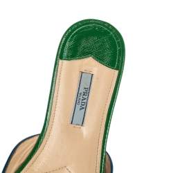 Pre Owned Prada Green Patent Saffiano Leather Flat Slides Size 38