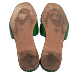 Pre Owned Prada Green Patent Saffiano Leather Flat Slides Size 38
