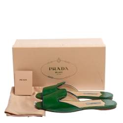 Pre Owned Prada Green Patent Saffiano Leather Flat Slides Size 38