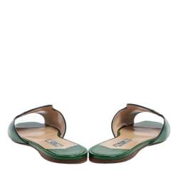 Pre Owned Prada Green Patent Saffiano Leather Flat Slides Size 38