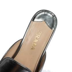 Pre Owned Prada Silver Patent Leather Peep Toe Platform Wedge Slides Size 39.5