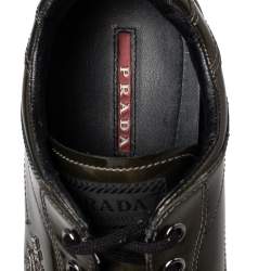 Pre Owned Prada Olive Green Patent Leather Low Top Sneakers Size 38
