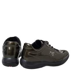 Pre Owned Prada Olive Green Patent Leather Low Top Sneakers Size 38