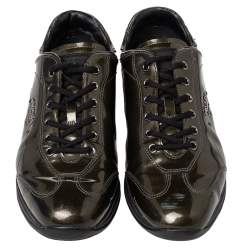 Pre Owned Prada Olive Green Patent Leather Low Top Sneakers Size 38