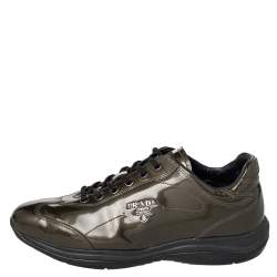 Pre Owned Prada Olive Green Patent Leather Low Top Sneakers Size 38