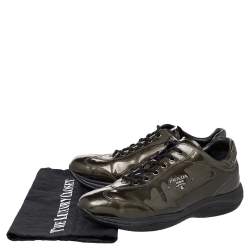 Pre Owned Prada Olive Green Patent Leather Low Top Sneakers Size 38