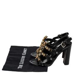 Pre Owned Prada Black Leather Crystal Embellished T Strap Sandals Size 37