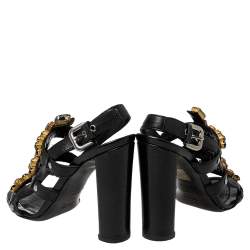 Pre Owned Prada Black Leather Crystal Embellished T Strap Sandals Size 37