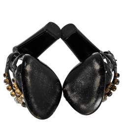 Pre Owned Prada Black Leather Crystal Embellished T Strap Sandals Size 37