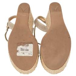 Pre Owned Prada Gold Woven Leather Wedge Platform Espadrille Sandals Size 38.5