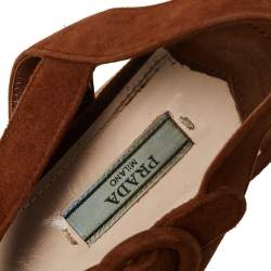 Pre Owned Prada Brown Suede Criss Cross Platform Ankle Strap Sandals Size 38.5