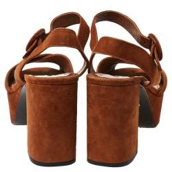 Pre Owned Prada Brown Suede Criss Cross Platform Ankle Strap Sandals Size 38.5