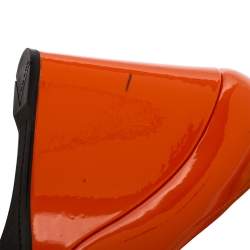 Pre Owned Prada Orange Patent Leather Bow Peep Toe Wedge Pumps Size 39.5