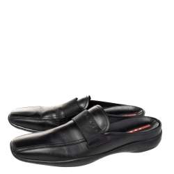 Pre Owned Prada Black Leather Slip on Loafers Size 44.5