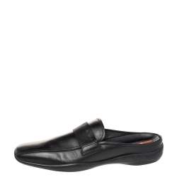 Pre Owned Prada Black Leather Slip on Loafers Size 44.5