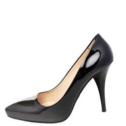 Pre Owned Prada Metallic Grey/Black Patent Leather Pointed Toe Pumps Size 37.5