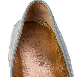 Pre Owned Prada Pastel Blue Patent Leather Platform Espadrille Flats Size 37