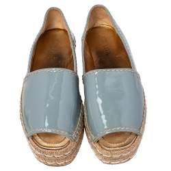 Pre Owned Prada Pastel Blue Patent Leather Platform Espadrille Flats Size 37
