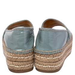 Pre Owned Prada Pastel Blue Patent Leather Platform Espadrille Flats Size 37