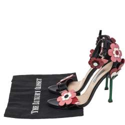 Pre Owned Prada Multicolor Floral Appliqué Patent Leather Ankle Strap Sandals Size 38