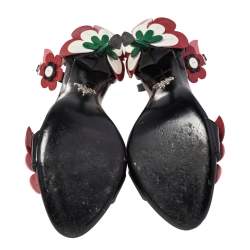 Pre Owned Prada Multicolor Floral Appliqué Patent Leather Ankle Strap Sandals Size 38