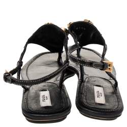 Prada Black Python Embellished Thong Flat Sandals Size 38