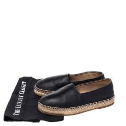 Prada Black Leather Espadrille Flats Size 38.5