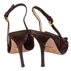 Pre Owned Prada Brown Suede Bow Peep Toe Slingback Sandals Size 40