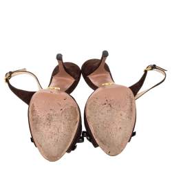 Pre Owned Prada Brown Suede Bow Peep Toe Slingback Sandals Size 40