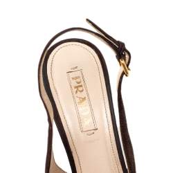 Pre Owned Prada Brown Suede Bow Peep Toe Slingback Sandals Size 40