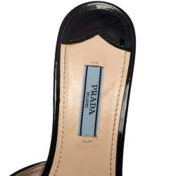 Pre Owned Prada Black Patent Leather Bow Slide Sandals Size 37.5