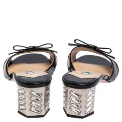 Pre Owned Prada Black Patent Leather Bow Slide Sandals Size 37.5