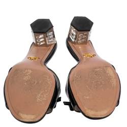 Pre Owned Prada Black Patent Leather Bow Slide Sandals Size 37.5