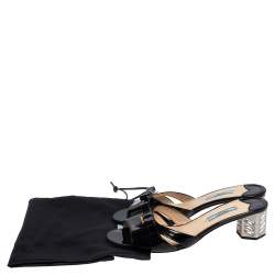 Pre Owned Prada Black Patent Leather Bow Slide Sandals Size 37.5