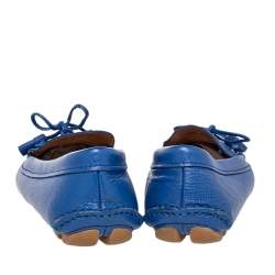 Pre Owned Prada Blue Leather Tassel Bow Slip On Loafers Size 37
